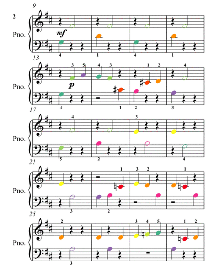Gymnopedie Number 1 Beginner Piano Sheet Music with Colored Notes