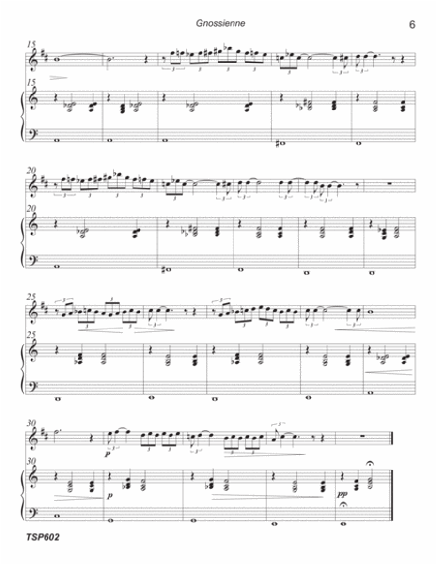 GNOSSIENNE - TRUMPET SOLO with PIANO ACCOMPANIMENT based on 3 Erik Satie Piano Solos. Trumpet Solo scores gallery preview page 6