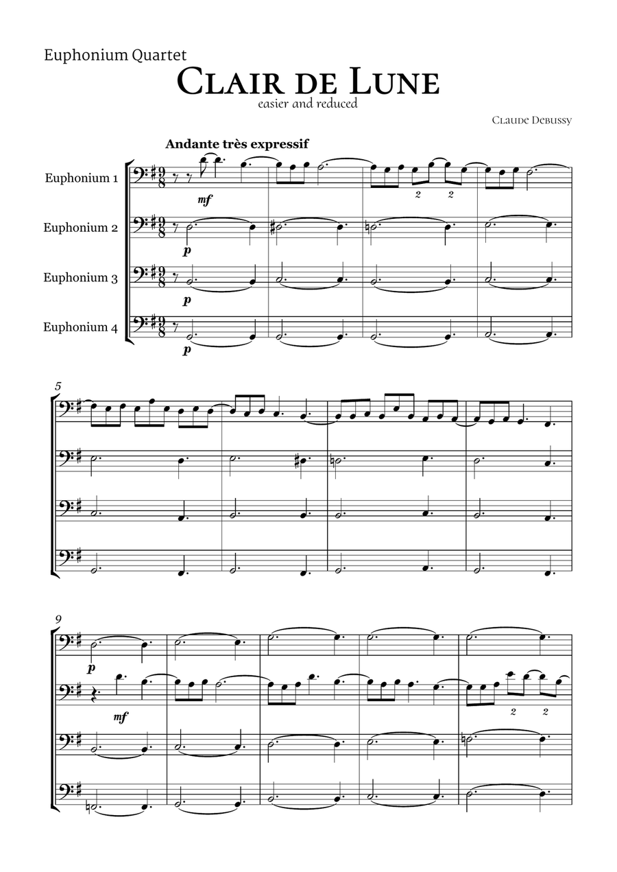 Clair de Lune Debussy Euphonium Quartet Brass Ensemble scores gallery preview page 2