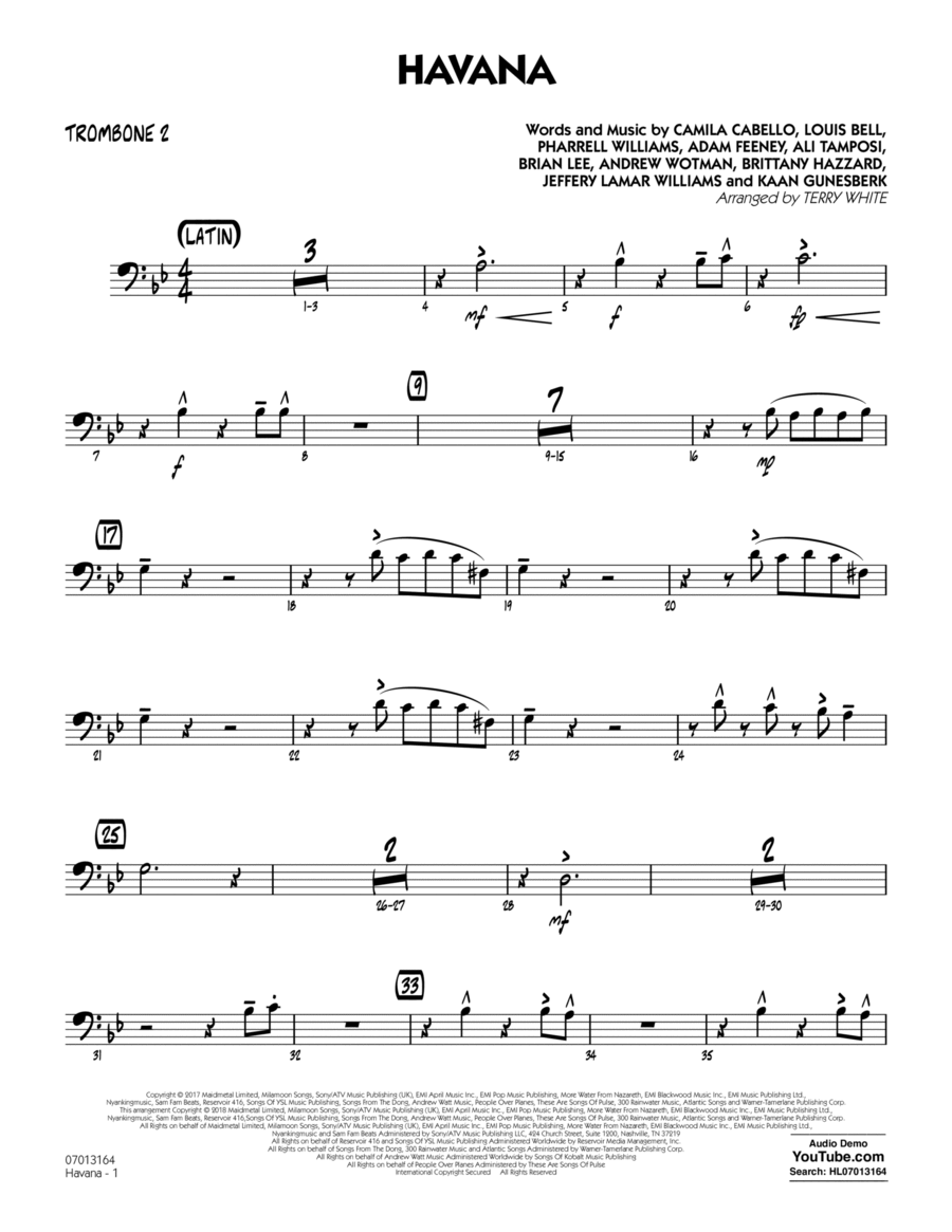 Havana - Trombone 2 Trombone scores gallery preview page 1