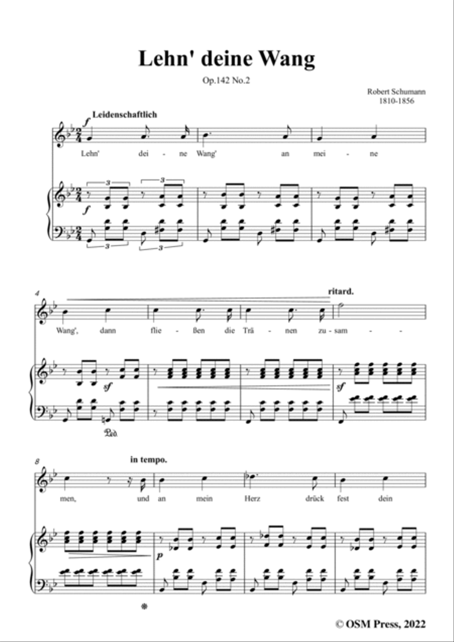 Schumann-Lehn deine Wang,Op.142 No.2,in g minor,for Voice and Piano Voice Solo scores gallery preview page 3