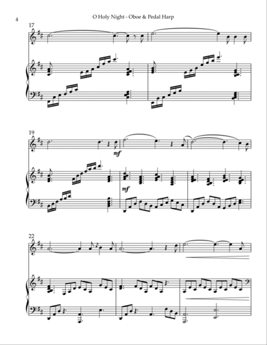 O Holy Night, Duet for Oboe & Pedal Harp Oboe scores gallery preview page 4
