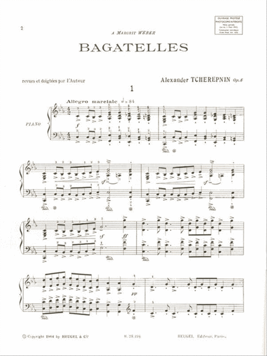 Tcherepnin Bagatelles Op.5 10 Pieces Piano Book Piano Solo scores gallery preview page 2