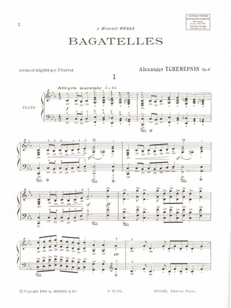 Tcherepnin Bagatelles Op.5 10 Pieces Piano Book