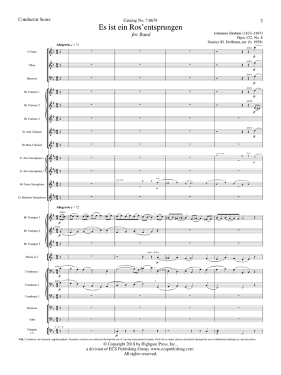 Es ist ein Ros' entsprungen (Downloadable Additional Full Score) Concert Band scores gallery preview page 2