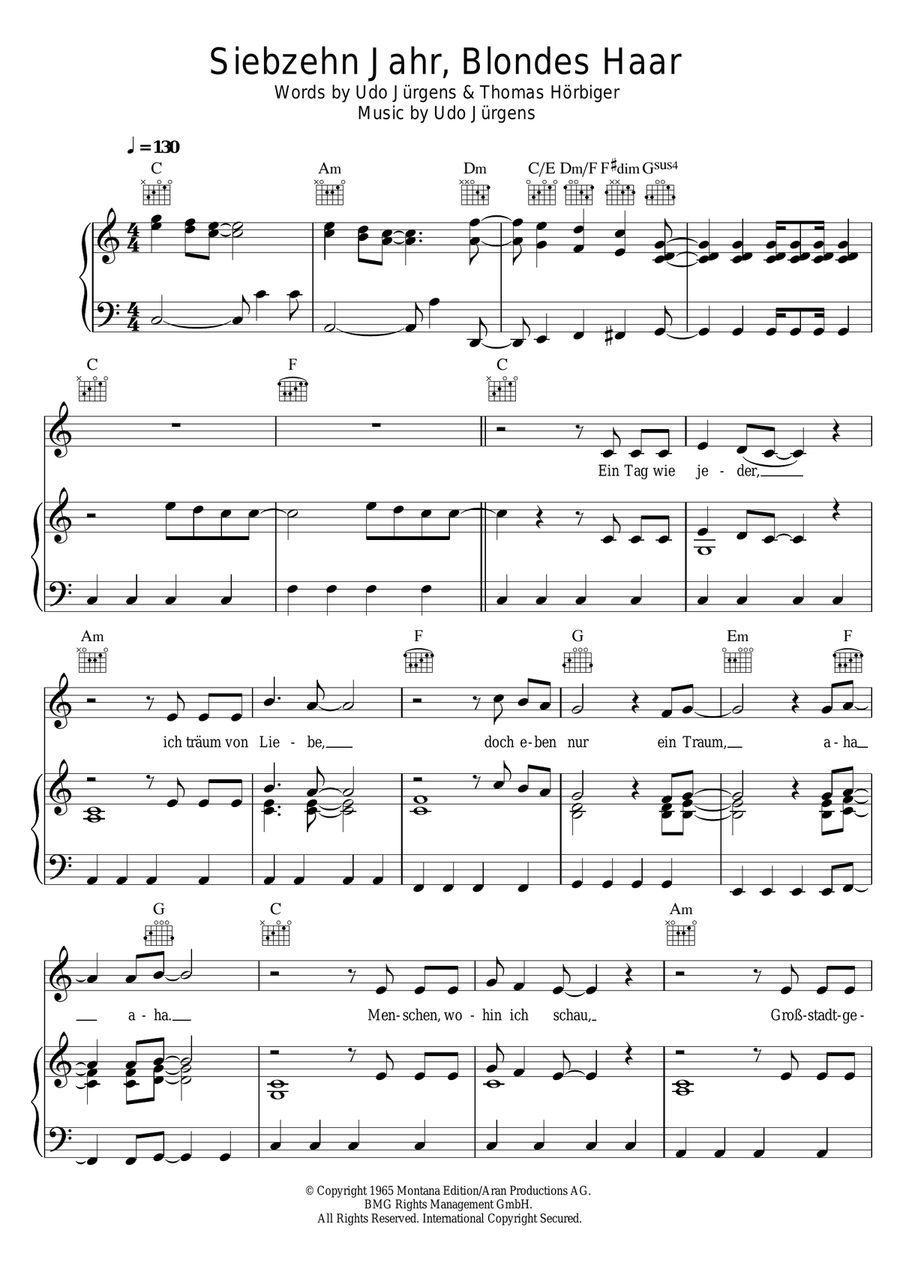 Siebzehn Jahr, Blondes Haar Piano, Vocal scores gallery preview page 1