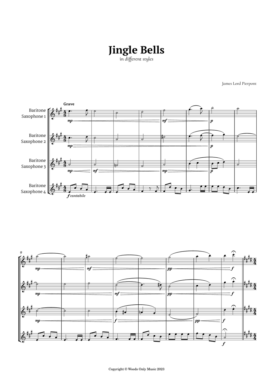 5 Christmas Songs for Baritone Sax Quartet plus one Bonus Saxophone Quartet scores gallery preview page 2