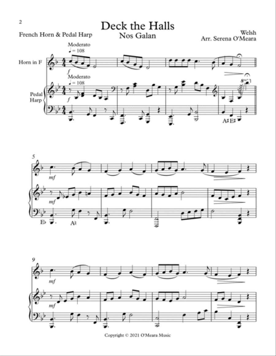 Deck The Halls, Duet for French Horn and Pedal Harp image number null