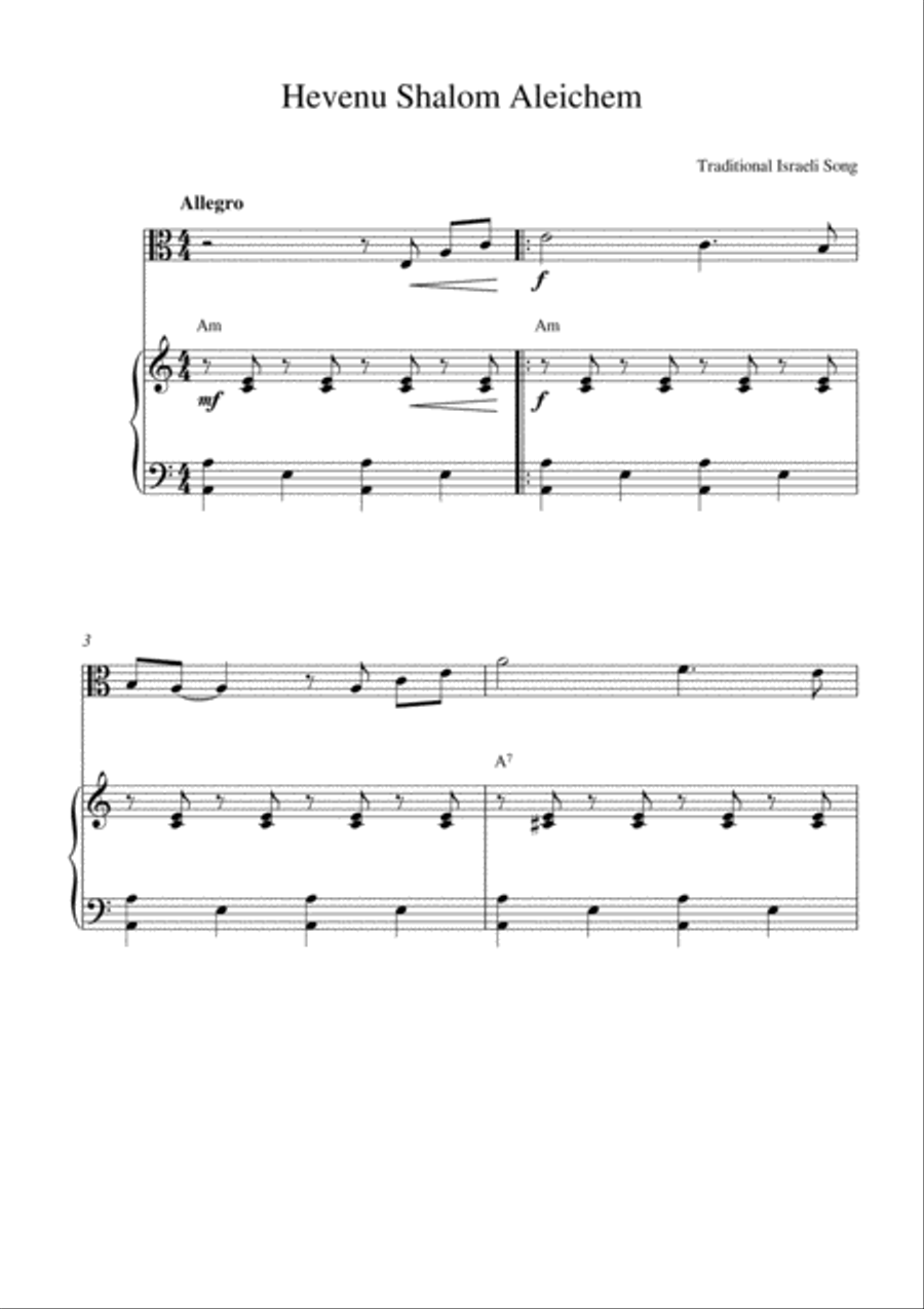 Hevenu Shalom Aleichem Viola scores gallery preview page 1