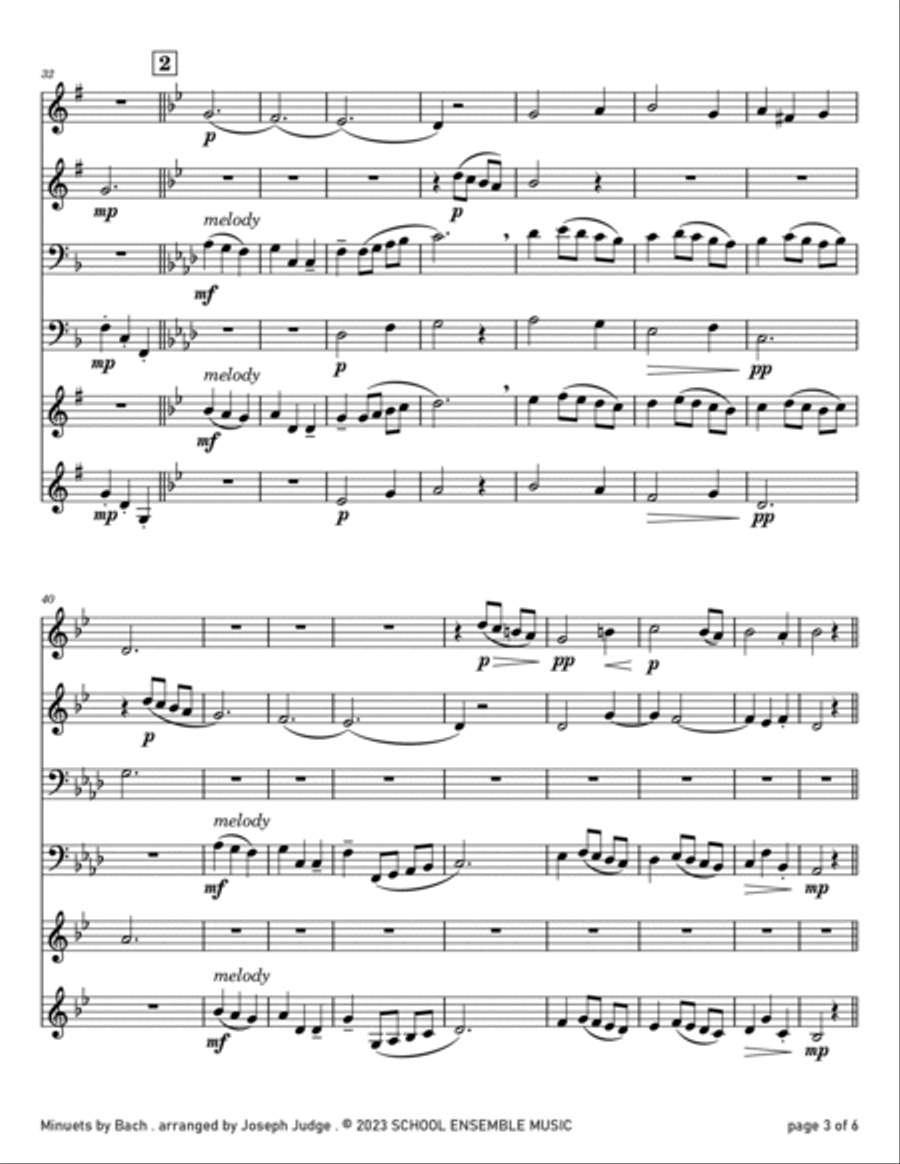 Minuets by Bach for Brass Quartet in Schools Brass Quartet scores gallery preview page 3