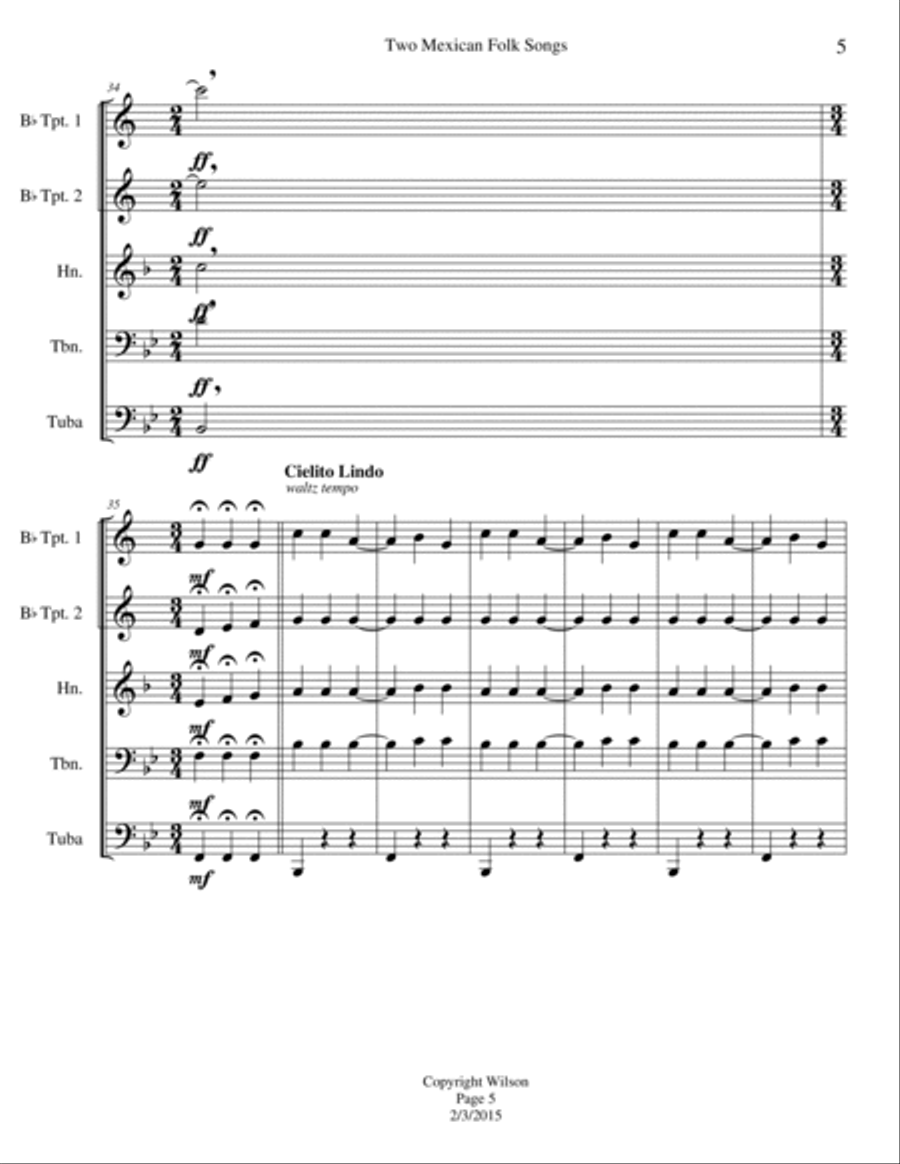 Two Mexican Folk Songs Two Mexican Folk Songs Brass Quintet scores gallery preview page 6