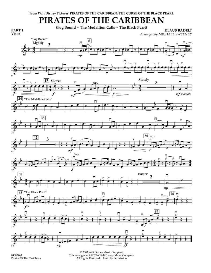 Pirates Of The Caribbean - Pt.1 - Violin Concert Band scores gallery preview page 1