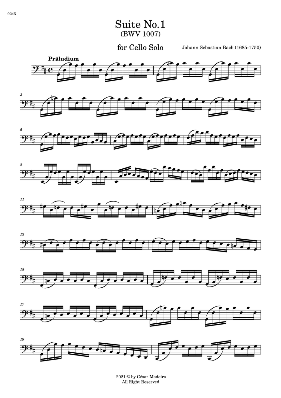 Cello Suite No.1 by Bach - Cello Solo - Original Version (Prelude) Cello Solo scores gallery preview page 2
