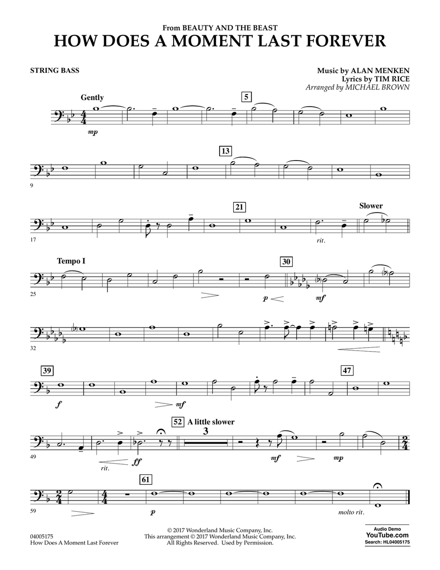 How Does a Moment Last Forever (from Beauty and the Beast) - String Bass Concert Band scores gallery preview page 1