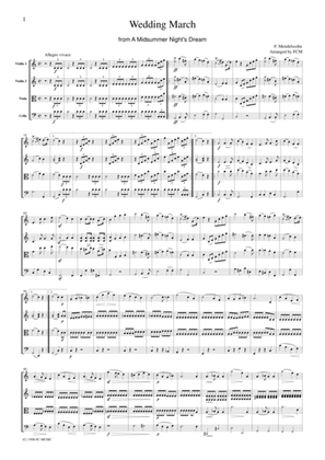 Mendelssohn Wedding March from A Midsummer Night's Dream, for string quartet, CM201