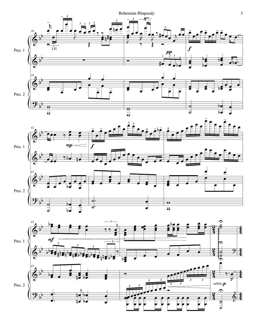 Bohemian Rhapsody Bohemian Rhapsody Piano Duet scores gallery preview page 5