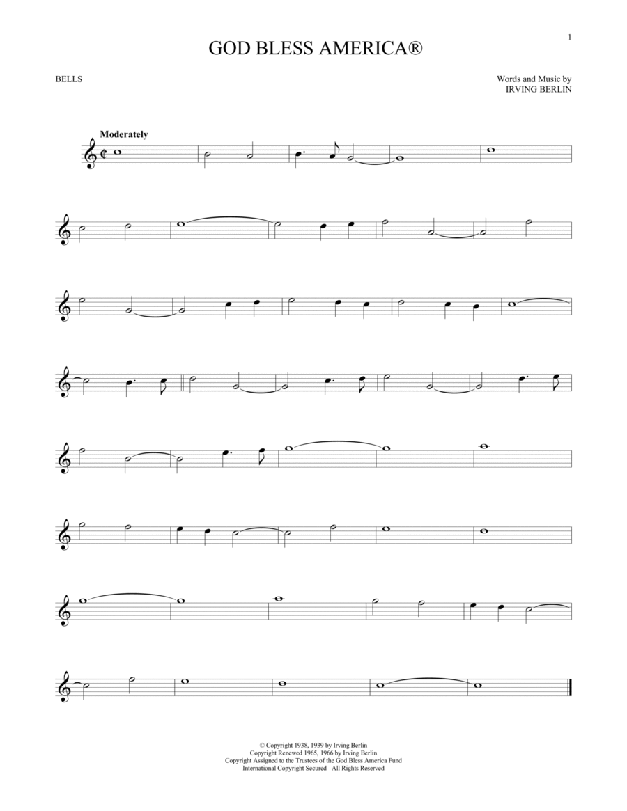 God Bless America God Bless America Glockenspiel scores gallery preview page 1