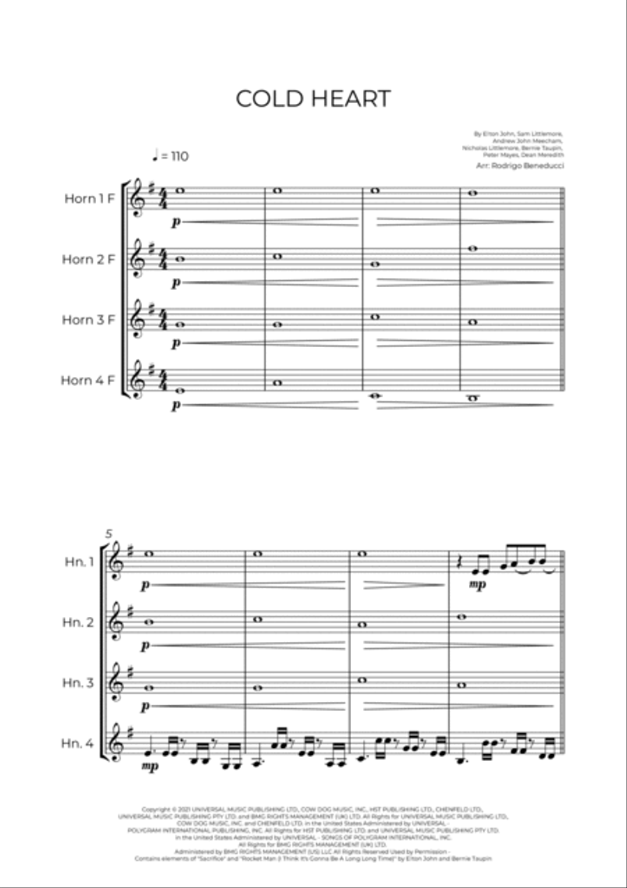 Cold Heart (pnau Remix) Brass Quartet scores gallery preview page 2