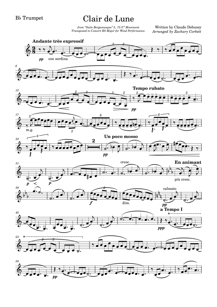 Clair de Lune Clair de Lune B-Flat Trumpet scores gallery preview page 1