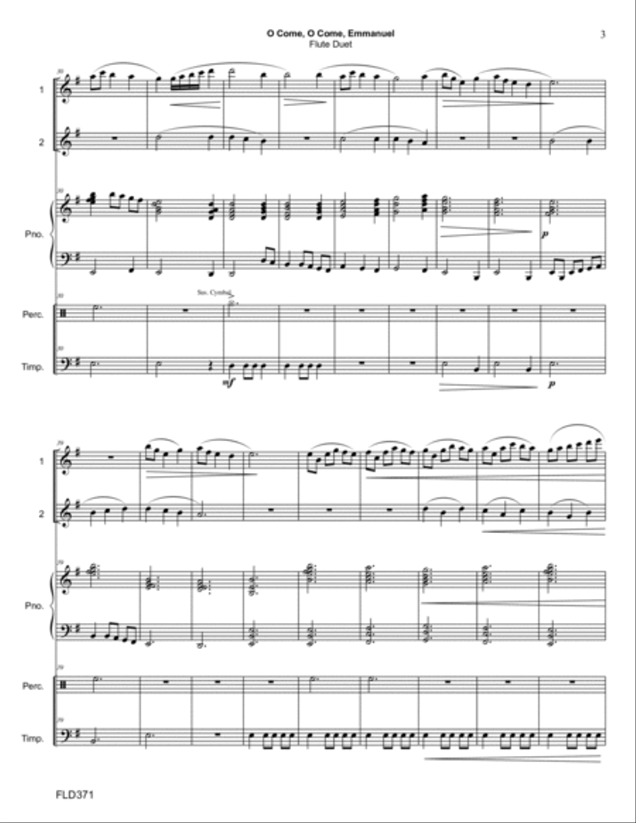 O COME, O COME EMMANUEL/COME THOU LONG-EXPECTED JESUS - FLUTE DUET with Piano & optional Percussion Flute Duet scores gallery preview page 3