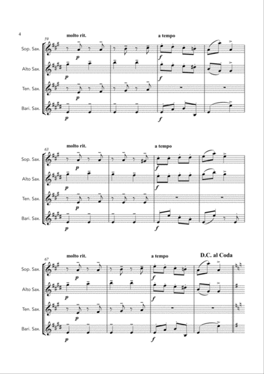Hungarian Dance No. 5, Brahms - SATB saxophone quartet Saxophone Quartet scores gallery preview page 4