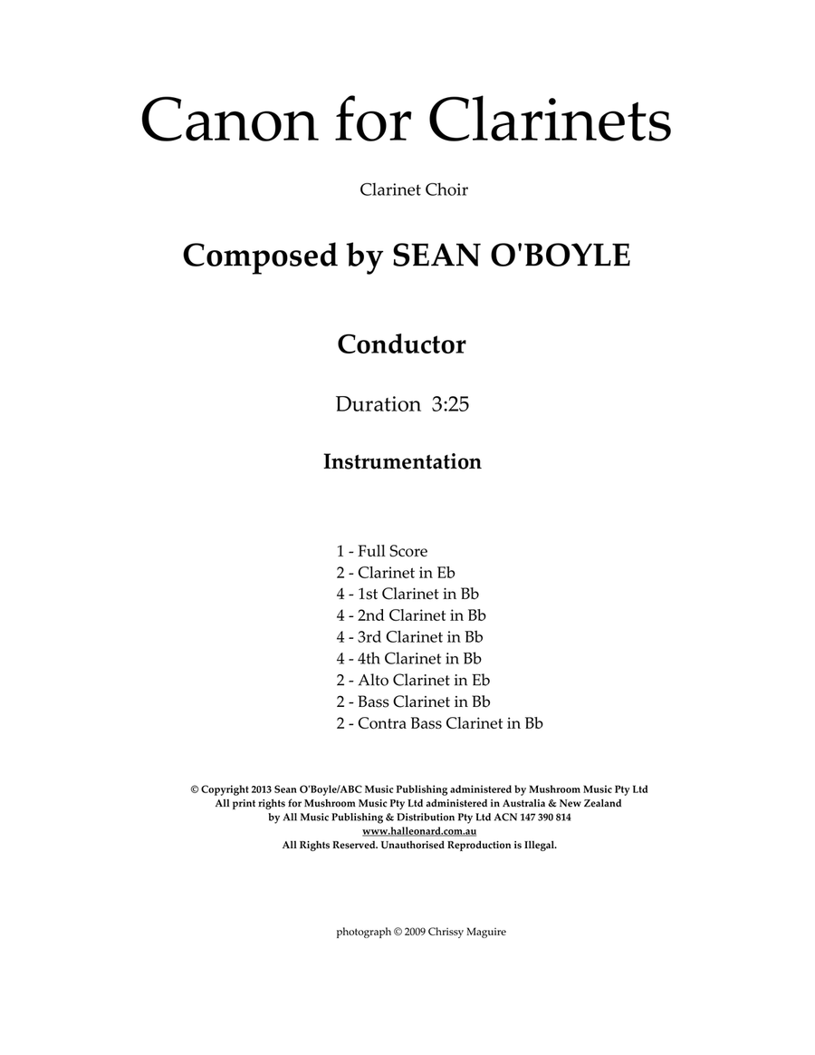 Canon For Clarinets - Score Woodwind Ensemble scores gallery preview page 1