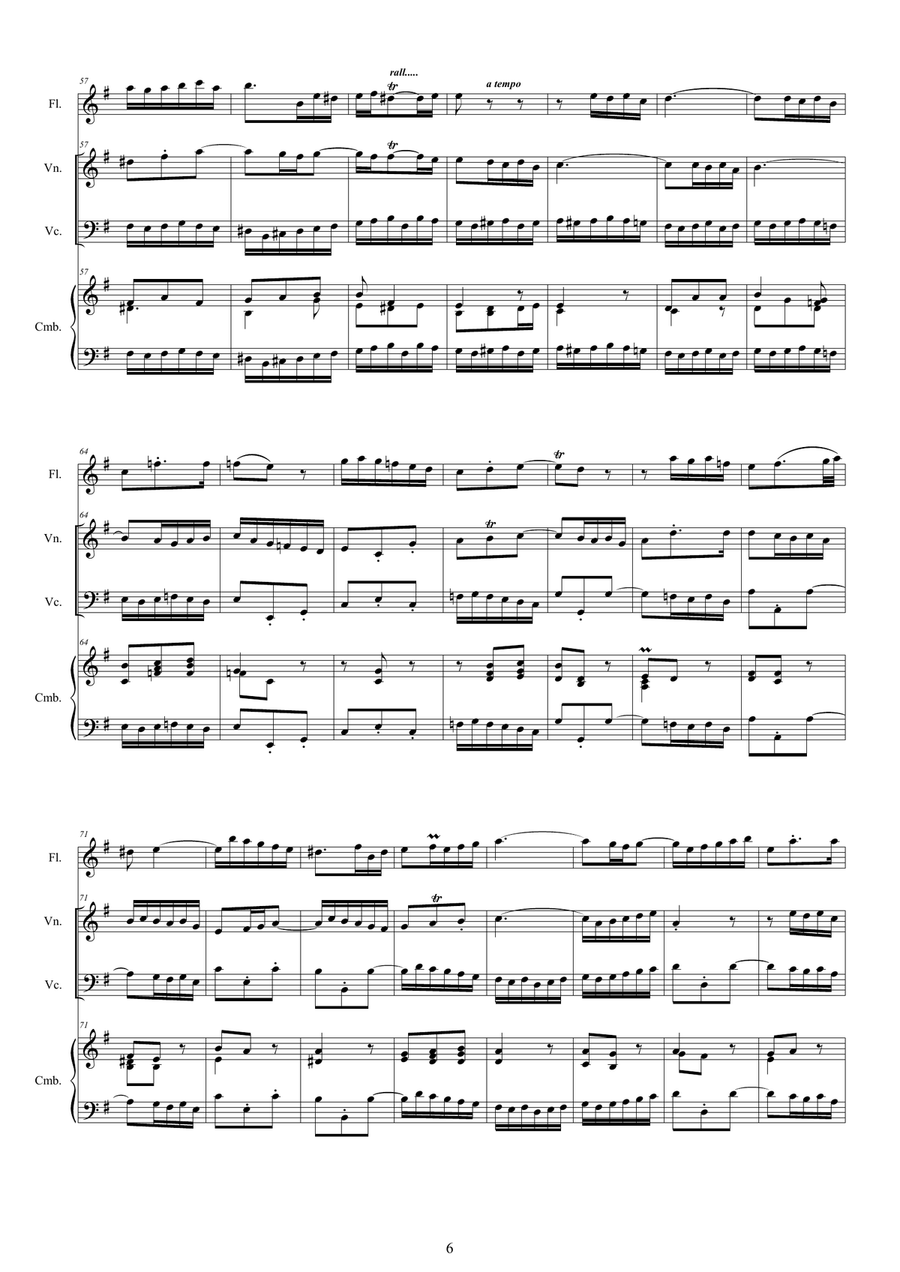 Bach - Trio Sonata in G major BWV 1038 for Flute, Violin, Cello and Harpsichord (or Piano) Small Ensemble scores gallery preview page 6