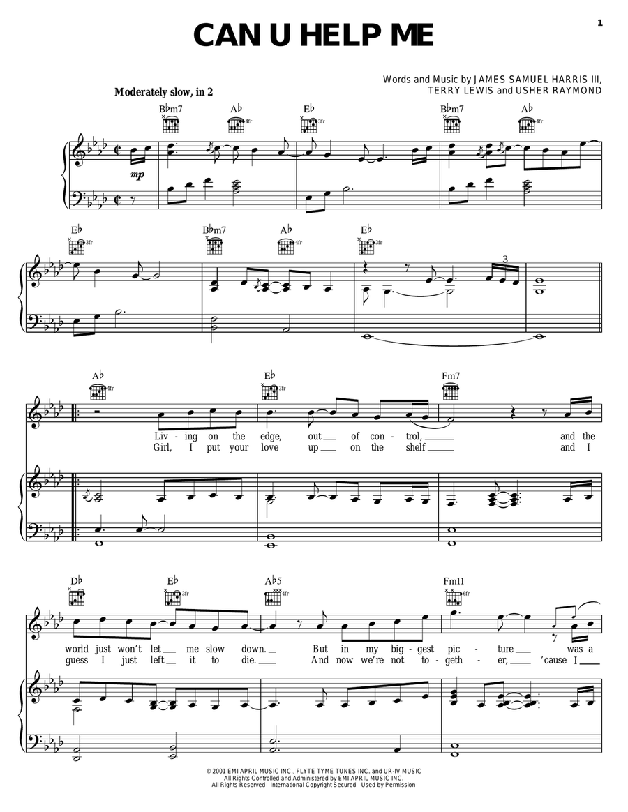 Can U Help Me Piano, Vocal, Guitar scores gallery preview page 1