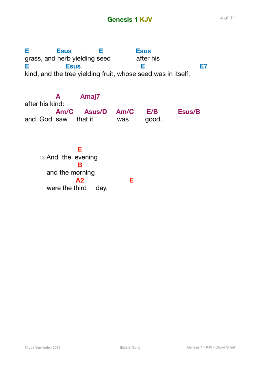 Genesis 1 - In the Beginning - Color Chord Sheet Piano, Vocal, Guitar scores gallery preview page 4