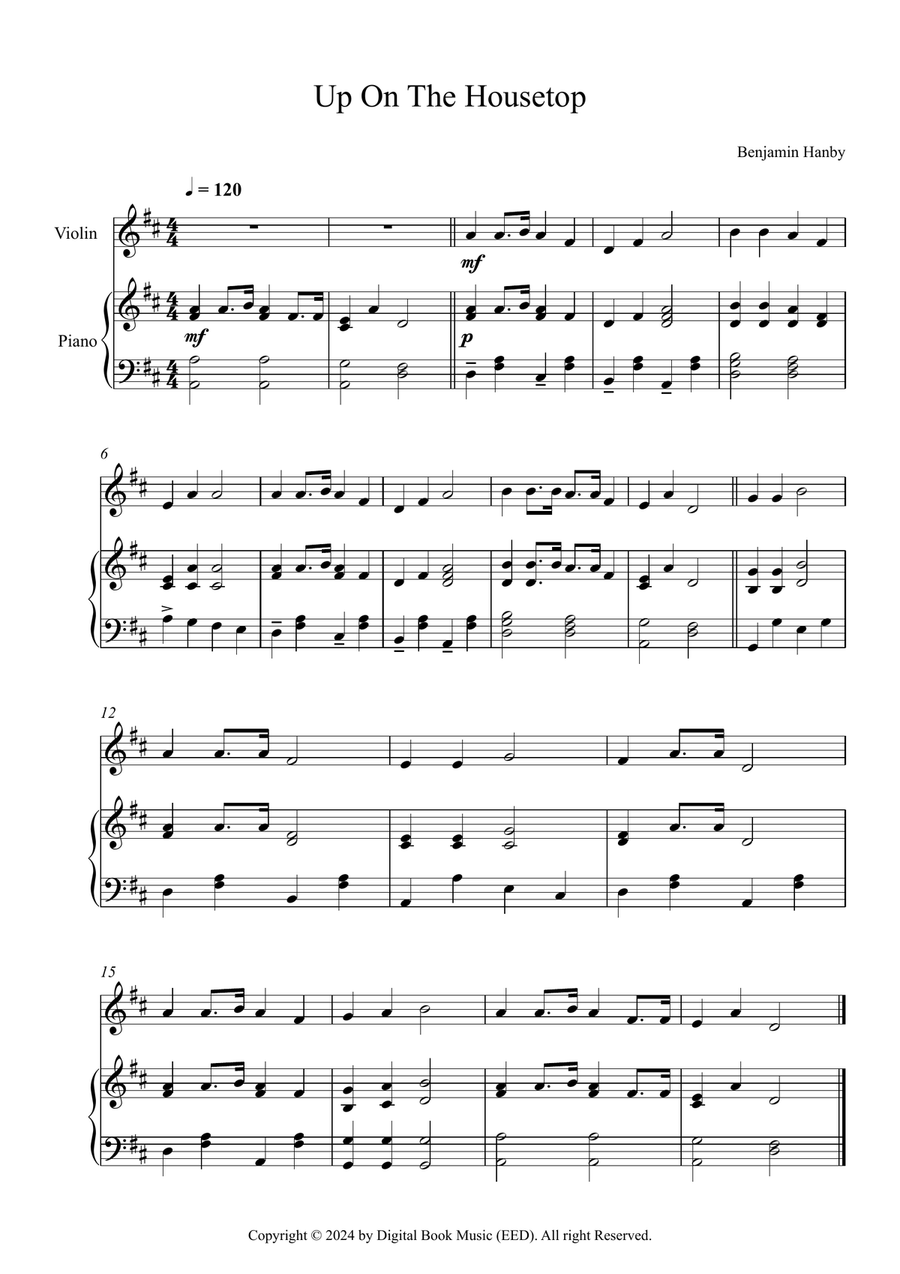 Up On The Housetop - Benjamin Hanby (Violin + Piano) Violin Solo scores gallery preview page 1