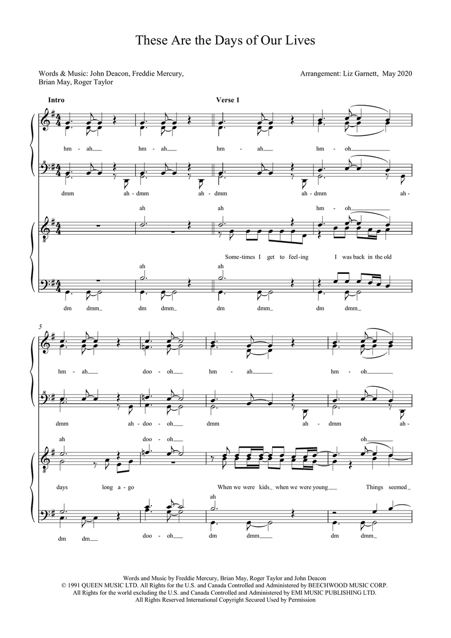 These Are The Days Of Our Lives Divisi scores gallery preview page 1
