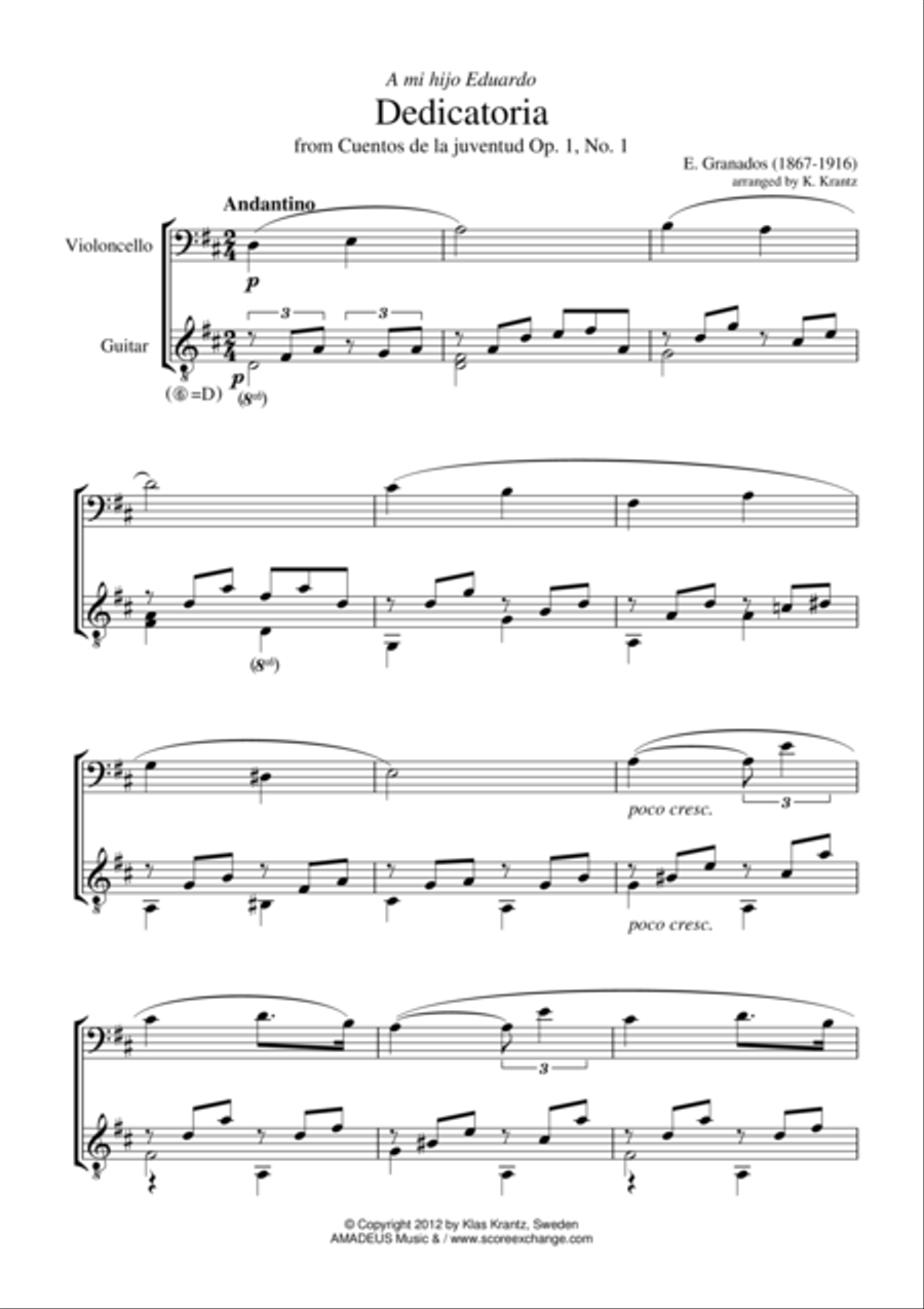 Dedicatoria for cello and guitar String Duet scores gallery preview page 1