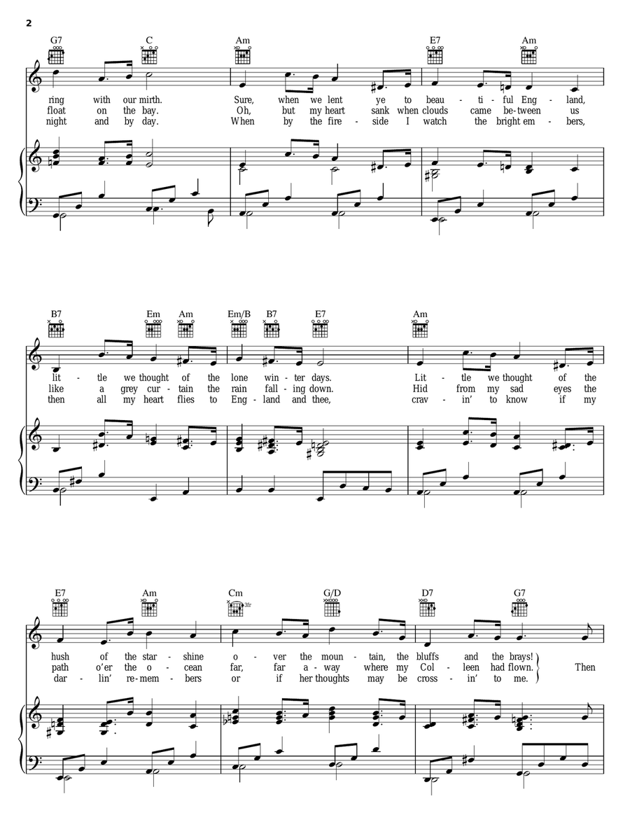 Come Back To Erin Piano, Vocal, Guitar scores gallery preview page 2