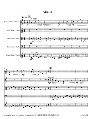 Arietta by Haydn for String Quartet in Schools