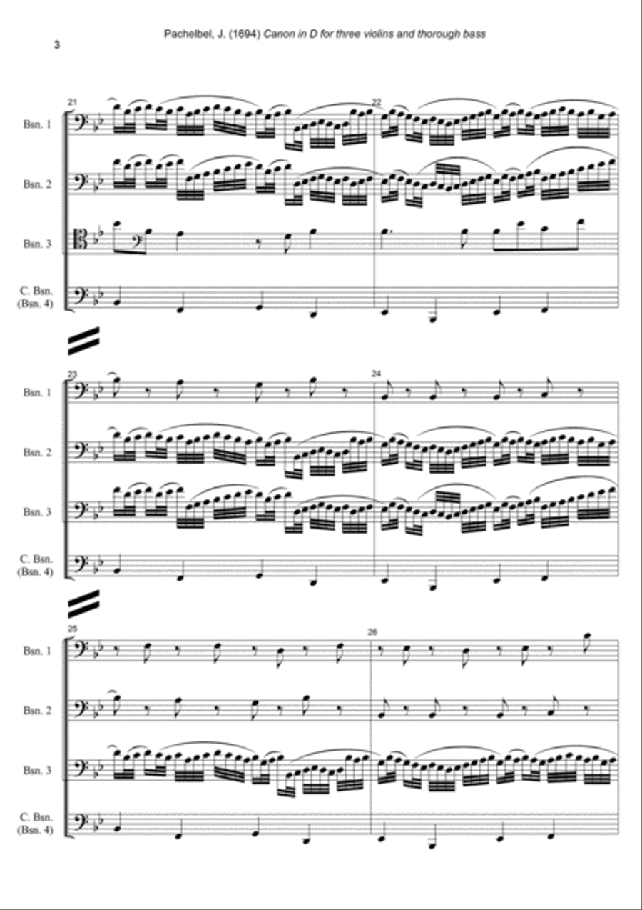 J. Pachelbel - Canon in D-dur, arr. for Bassoon Quartet Woodwind Quartet scores gallery preview page 3