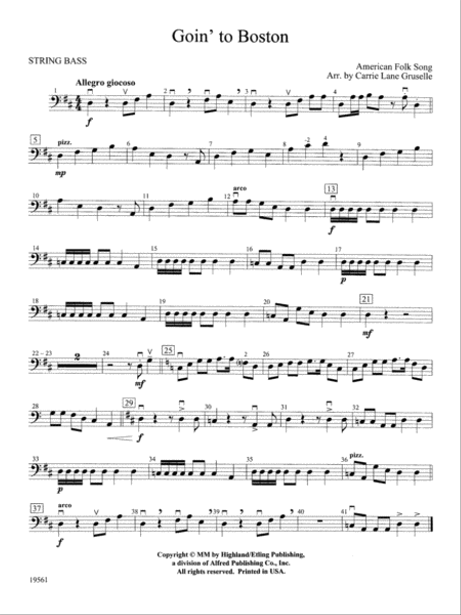 Goin' to Boston: String Bass String Orchestra scores gallery preview page 1
