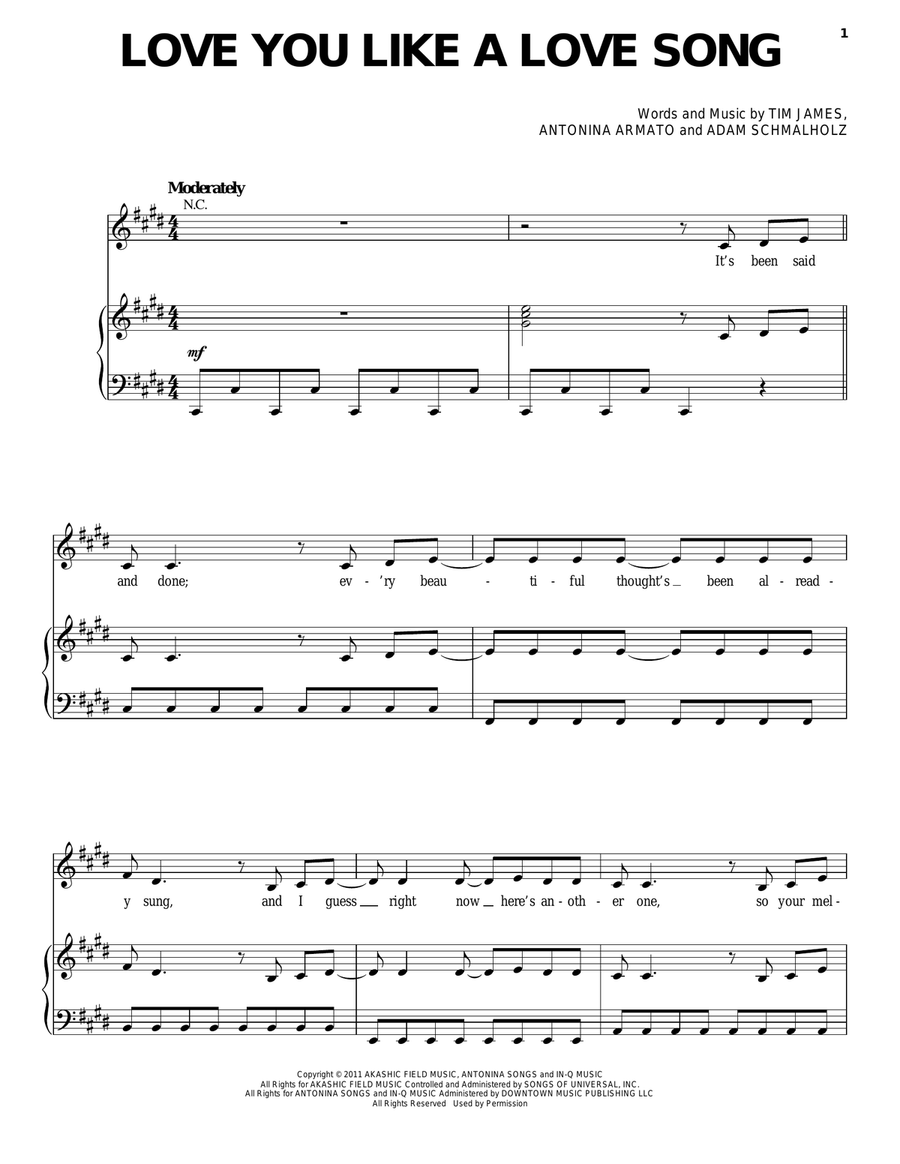 Love You Like A Love Song Piano, Vocal, Guitar scores gallery preview page 1