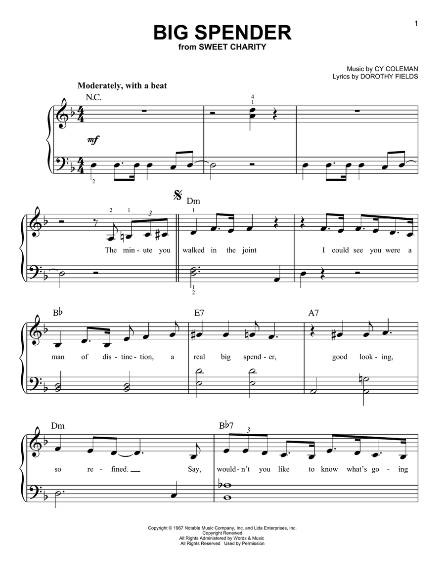 Big Spender Easy Piano scores gallery preview page 1