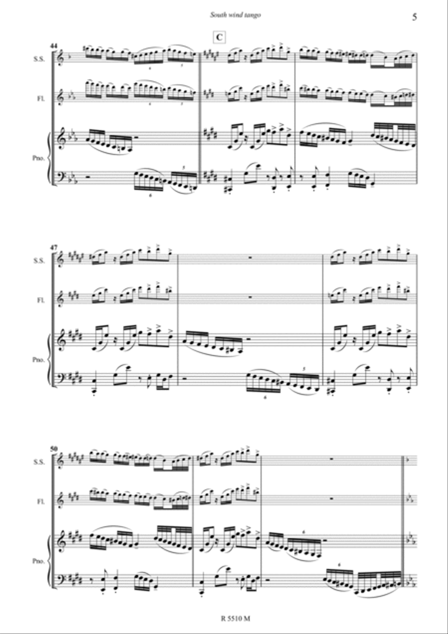 South wind tango pour soprano sax, flûte & piano Soprano Saxophone scores gallery preview page 6