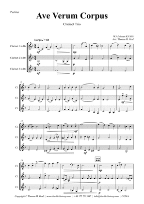 Book cover for Ave Verum Corpus - W.A. Mozart - Clarinet Trio