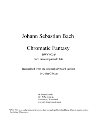 Book cover for J. S. Bach Chromatic Fantasy set for solo (unaccompanied) Flute