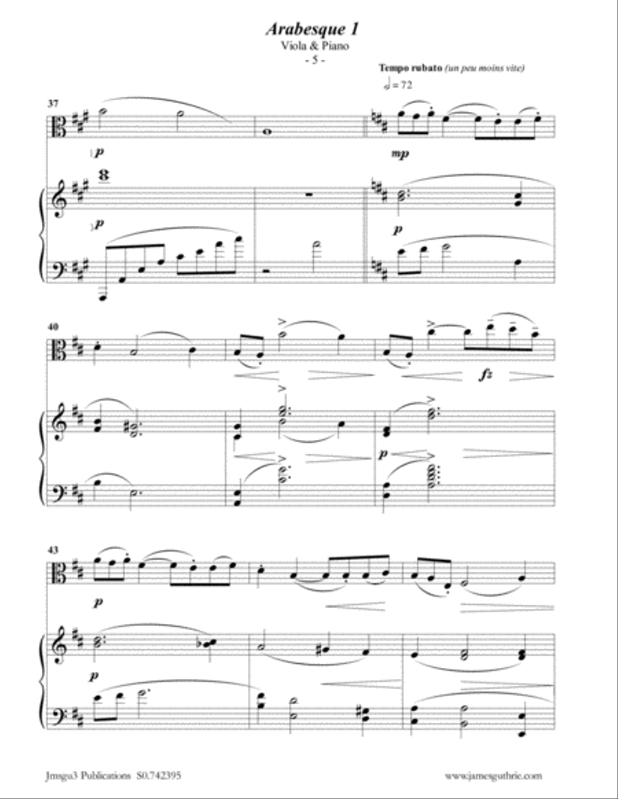 Debussy: Two Arabesques for Viola & Piano Viola scores gallery preview page 5