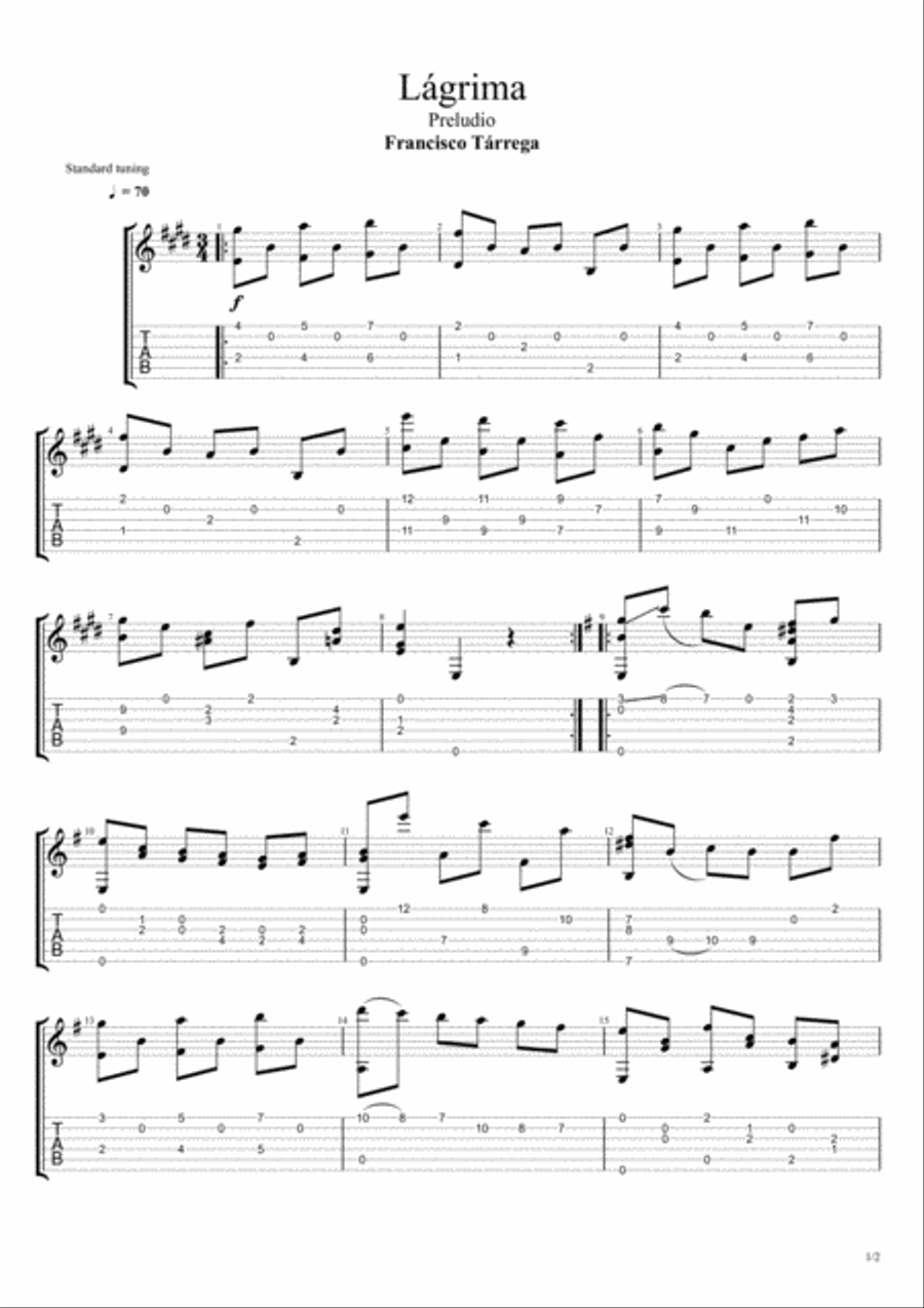 Lágrima Acoustic Guitar scores gallery preview page 1