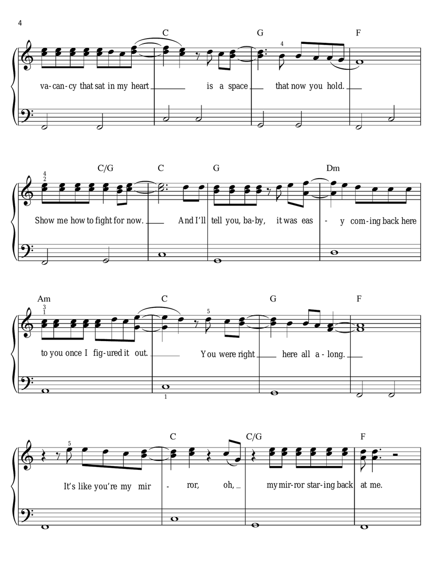 Mirrors Easy Piano scores gallery preview page 4