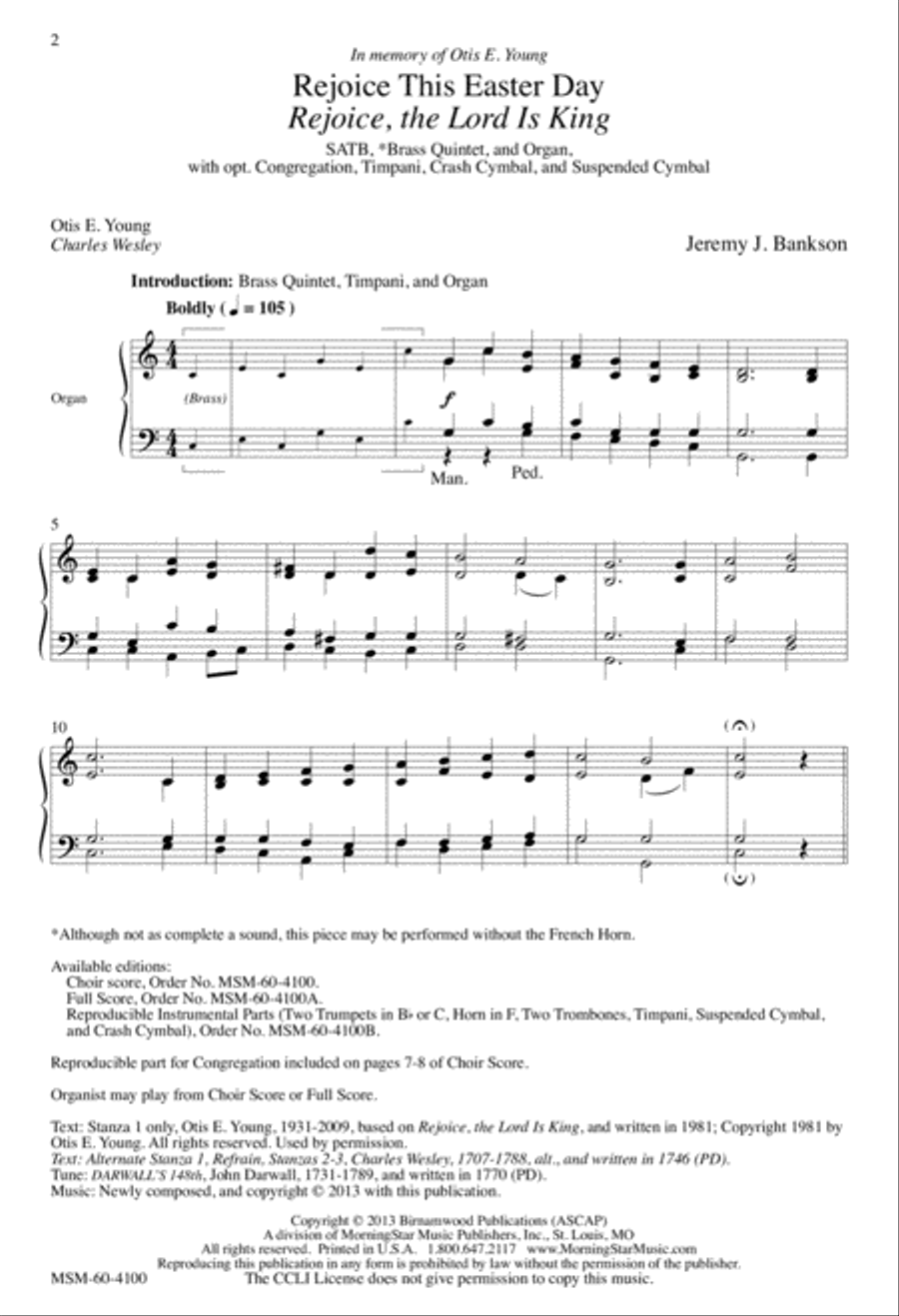 Rejoice This Easter Day (Rejoice, the Lord Is King) 4-Part scores gallery preview page 2