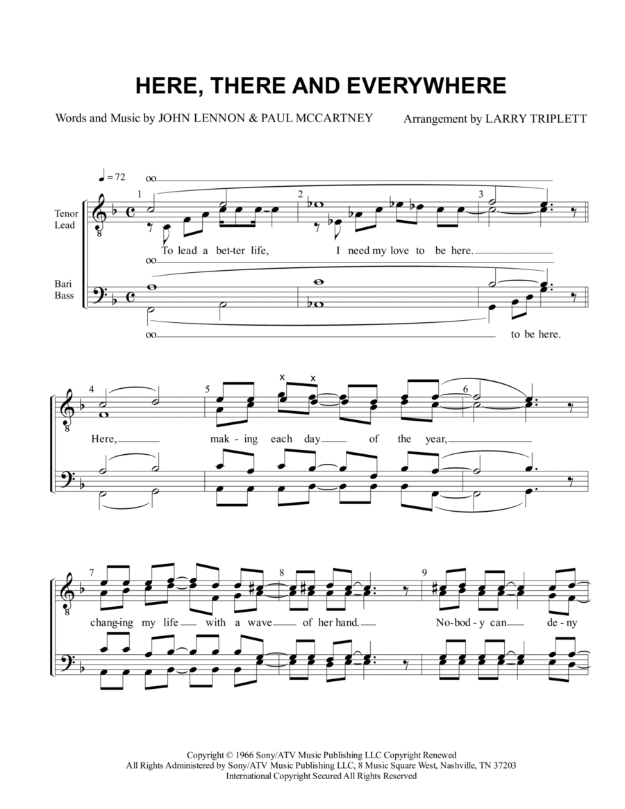 Here, There And Everywhere by The Beatles TTBB - Digital Sheet Music