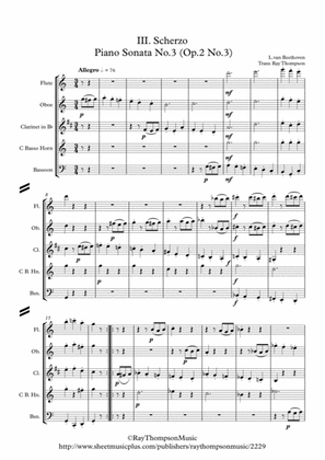 Book cover for Beethoven: Piano Sonata No.3 Op.2 No.3 Mvt.III Scherzo - wind quintet