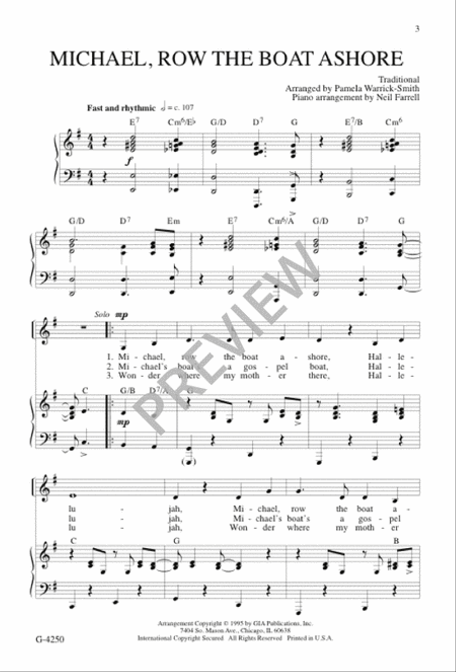 Michael, Row the Boat Ashore 4-Part scores gallery preview page 3