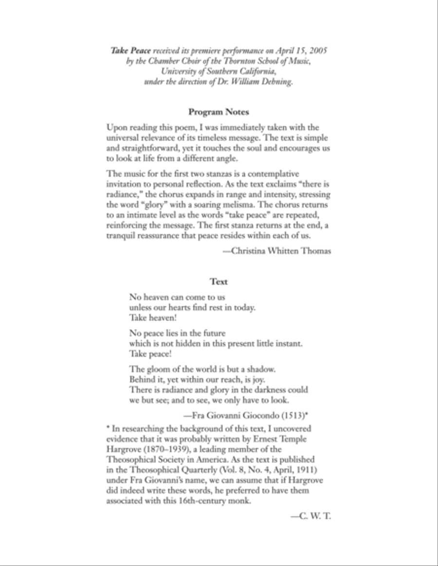 Take Peace Take Peace 4-Part scores gallery preview page 2