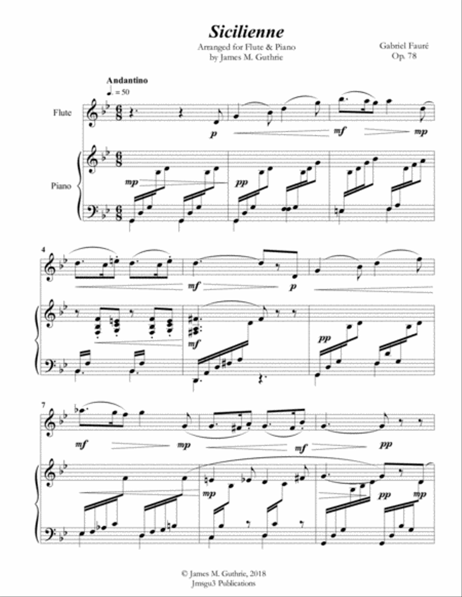 Fauré: Sicilienne for Flute & Piano Fauré: Sicilienne for Flute & Piano Flute Solo scores gallery preview page 2